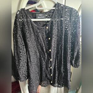 Black Lace Button-Down Blouse